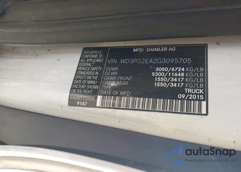 2016 Mercedes-Benz Metris z USA, uszkodzony, nr VIN WD3PG2EA2G3095705